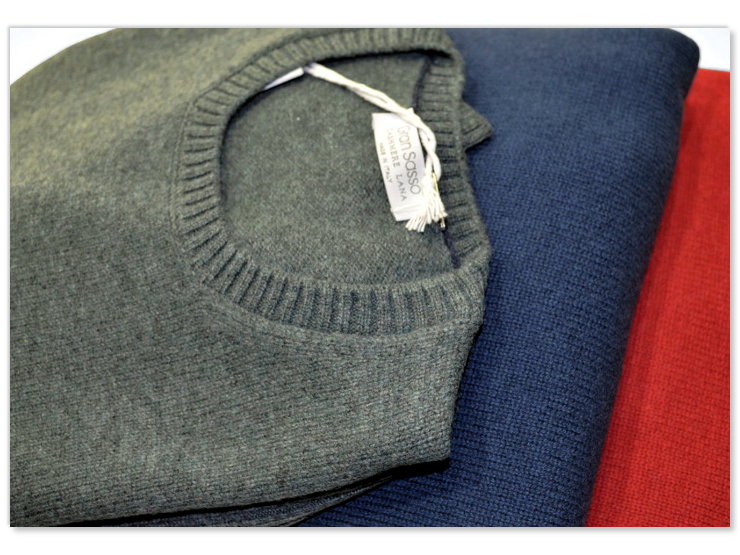 Girocollo melange Gran Sasso in lana, cashmere e viscosa a due fili, con particolari a costa inglese