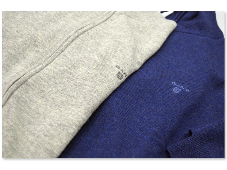 Giacche full zip Gant in pura lana vergine melange a 1 filo con collo a lupetto. Logo e stemma Gant sono ricamati