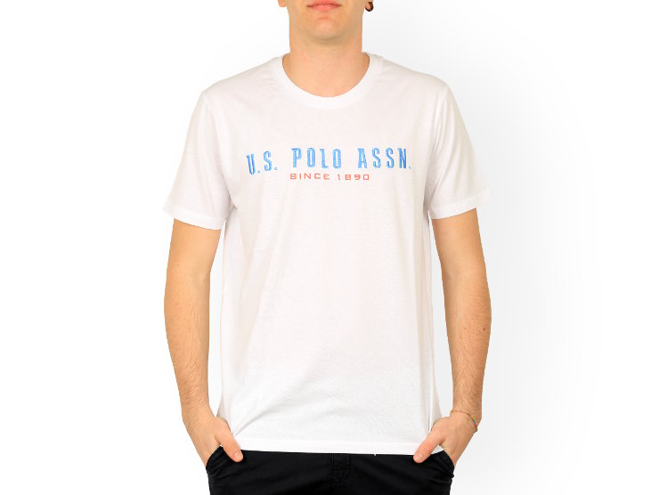 T-shirt manica corta, girocollo U.S. Polo Assn. in puro cotone con nome del brand ricamato sul petto