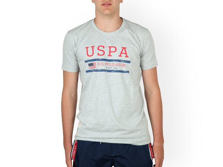 T-shirt manica corta, girocollo U.S. Polo Assn. in puro cotone stampato e con etichetta del brand cucita sul fianco