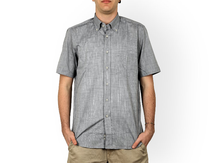 Camicia regular fit, manica corta, button-down Webb & Scott in cotone chambray con taschino.